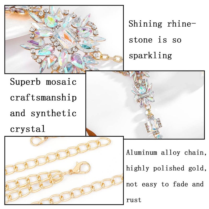 ELABEST Boho Rhinestone Statement Chest Chain Crystal Necklace Body Chain Summer Beach Body Jewelry Accessories for Women (AB Colorful) - Image 5